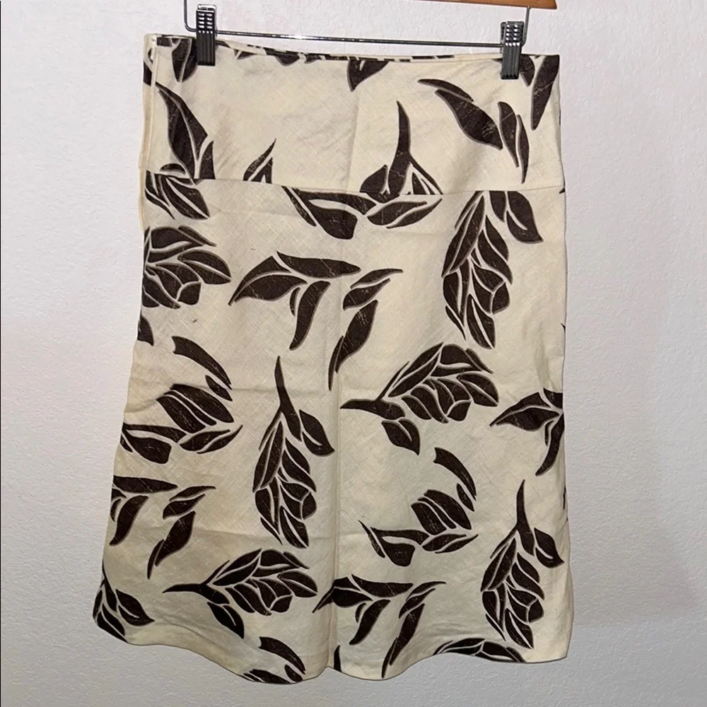 🤎 H&M Brown & Ivory Leaf Print Lined Linen A-Line Skirt Women’s Size 6 - Picture 9 of 16